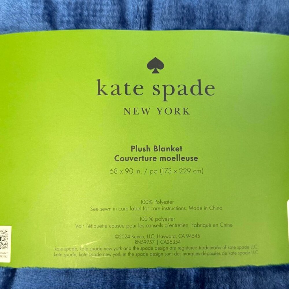 Kate Spade Oversized Twin Royal Bright Blue Fleece Blanket Throw Comforter Plush - Picture 3 of 6